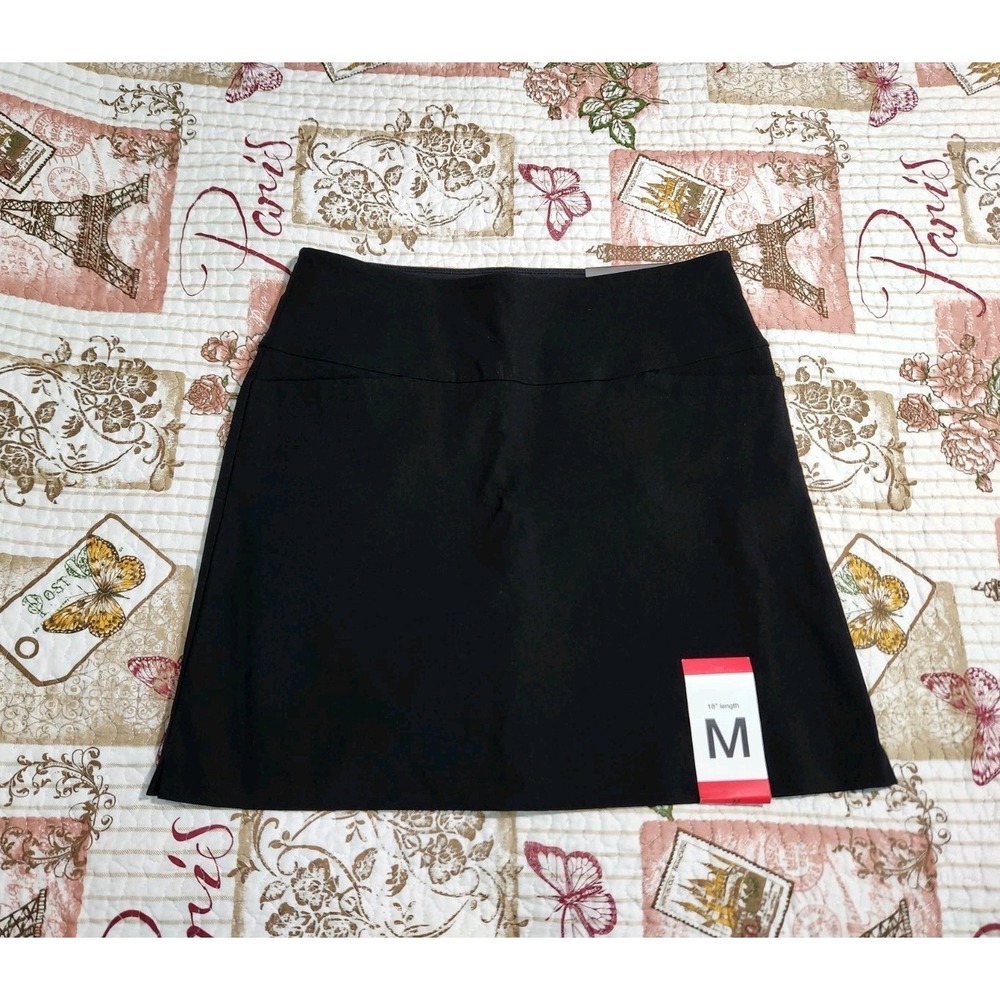 Women's Pull-on Tummy Control Casual Skort Skirt Golf Pockets Stretch Black Sz M